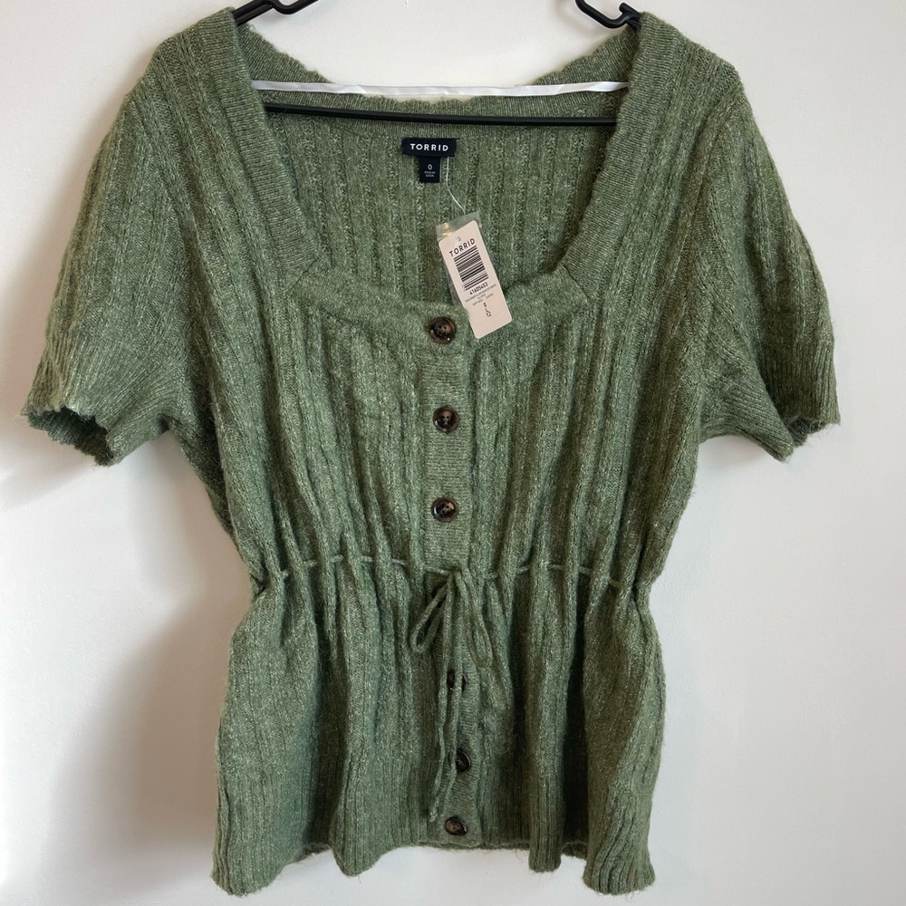 NWT Torrid Vegan Cashmere Pullover Babydoll Sweater Olive Green L Y2K Cozy